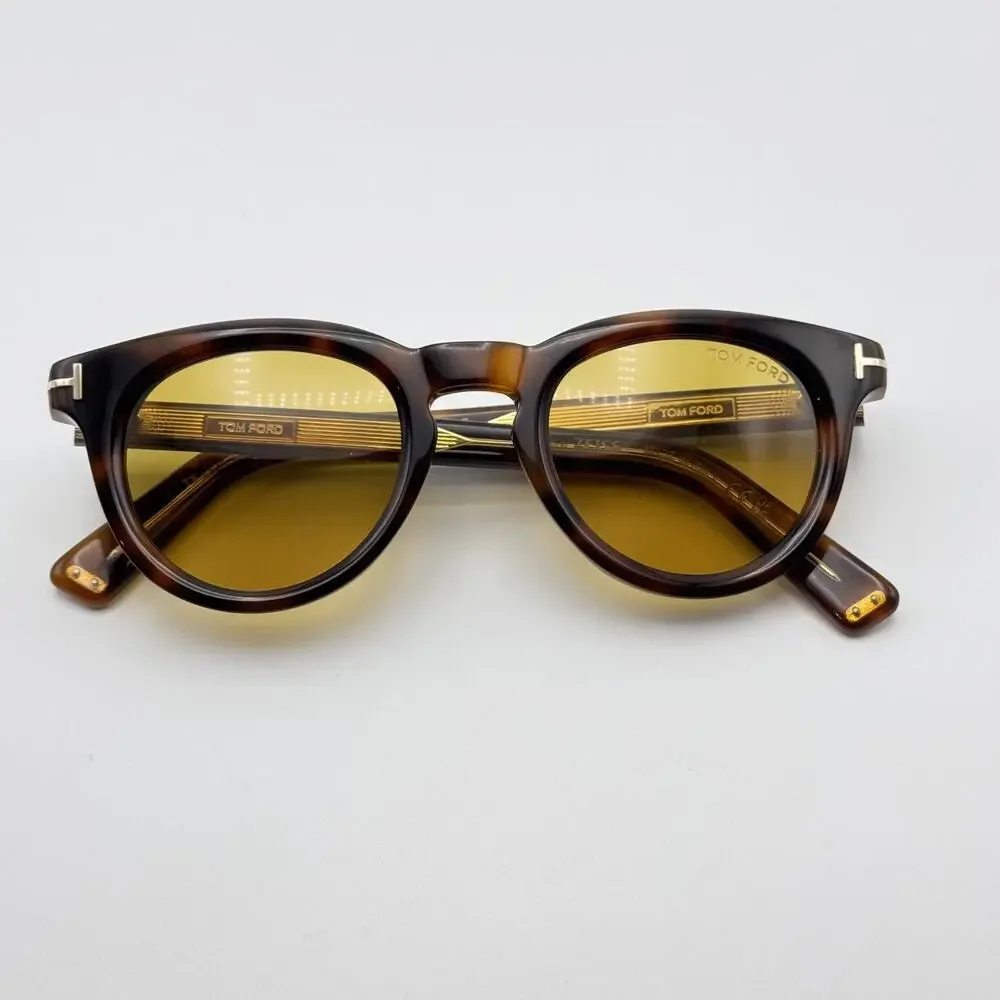Tom Ford Sunglasses TF1325 53E Icon Collection Tortoise Round Pantos Amber Lens